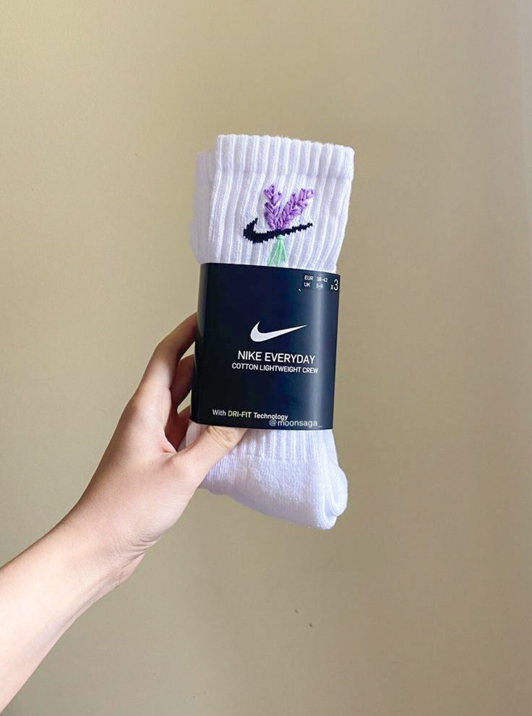 Hand Embroidered Lavender Sockscustomized Sockseveryday Crew Etsy