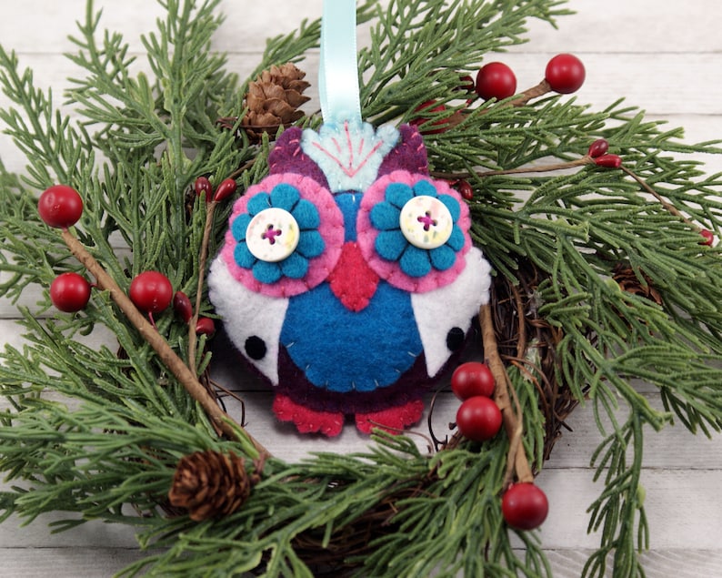 Owl Christmas Holiday Felt Ornament