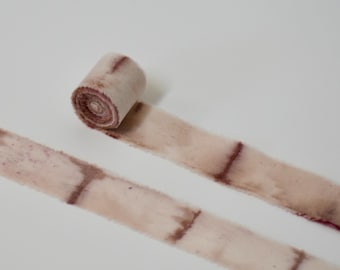 Plum Stripe Plant-Dyed Cotton Ribbon: 2 Yards Shibori Dyed Cotton with Frayed Edges