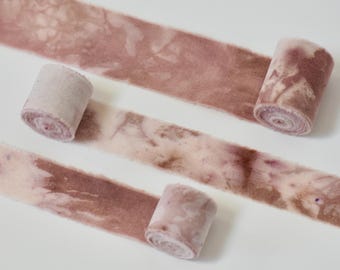 Mauve Ripple Plant-Dyed Cotton Ribbon: 2 Yards Snow-Dyed Cotton with Frayed Edges