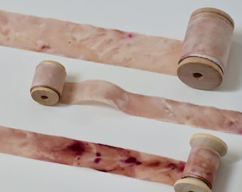 Painted Clouds Plant-Dyed Silk Ribbon: 2 Yards Silk in Warm Tones with Frayed Edges