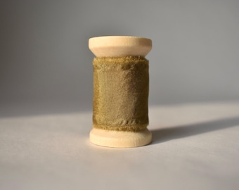 Dune Grass Plant-Dyed Silk Ribbon: 3 Yards Golden-Green Silk with Frayed Edge