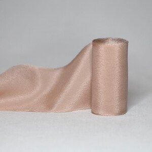 ROSY Plant-Dyed Silk Ribbon / 3 Yards of 100% Silk Crepe Ribbon Hand-Dyed a Blush Pink with Raw Frayed Edges on a Wooden Spool