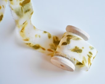 Marigold Petal Bundle-Dyed Silk Ribbon: 2.5 Yards Crepe Silk with Frayed Edge