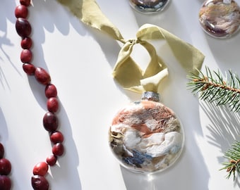 Plant-Dyed Silk Scrap Ornament: Upcycled Glass Orb Christmas Decor