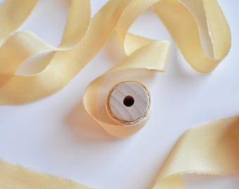 Butter Yellow Silk Ribbon: 2 Yards Plant-Dyed Silk with Frayed Edge