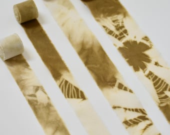 Artichoke Sunburst Plant-Dyed Cotton Ribbon: 2 Yards Green Shibori-Dyed Cotton with Frayed Edges
