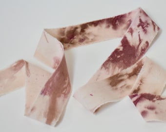 Swirling Berry Plant-Dyed Cotton Ribbon: 2 Yards Snow-Dyed Cotton with Frayed Edges