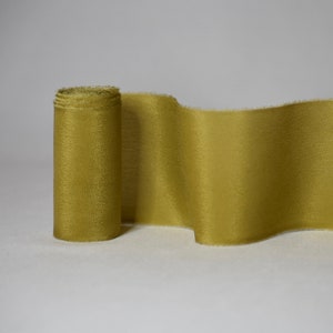 MOSS Green Plant-Dyed Silk Ribbon / 3 yards of 100% Silk Crepe Ribbon Hand-Dyed with Raw Frayed Edges on a Wooden Spool
