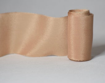 Earthy Peach Plant-Dyed Silk Ribbon: 3 Yards Crepe Silk with Frayed Edge