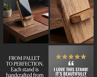 Cell phone , tablet desktop stand from recycled pallet wood