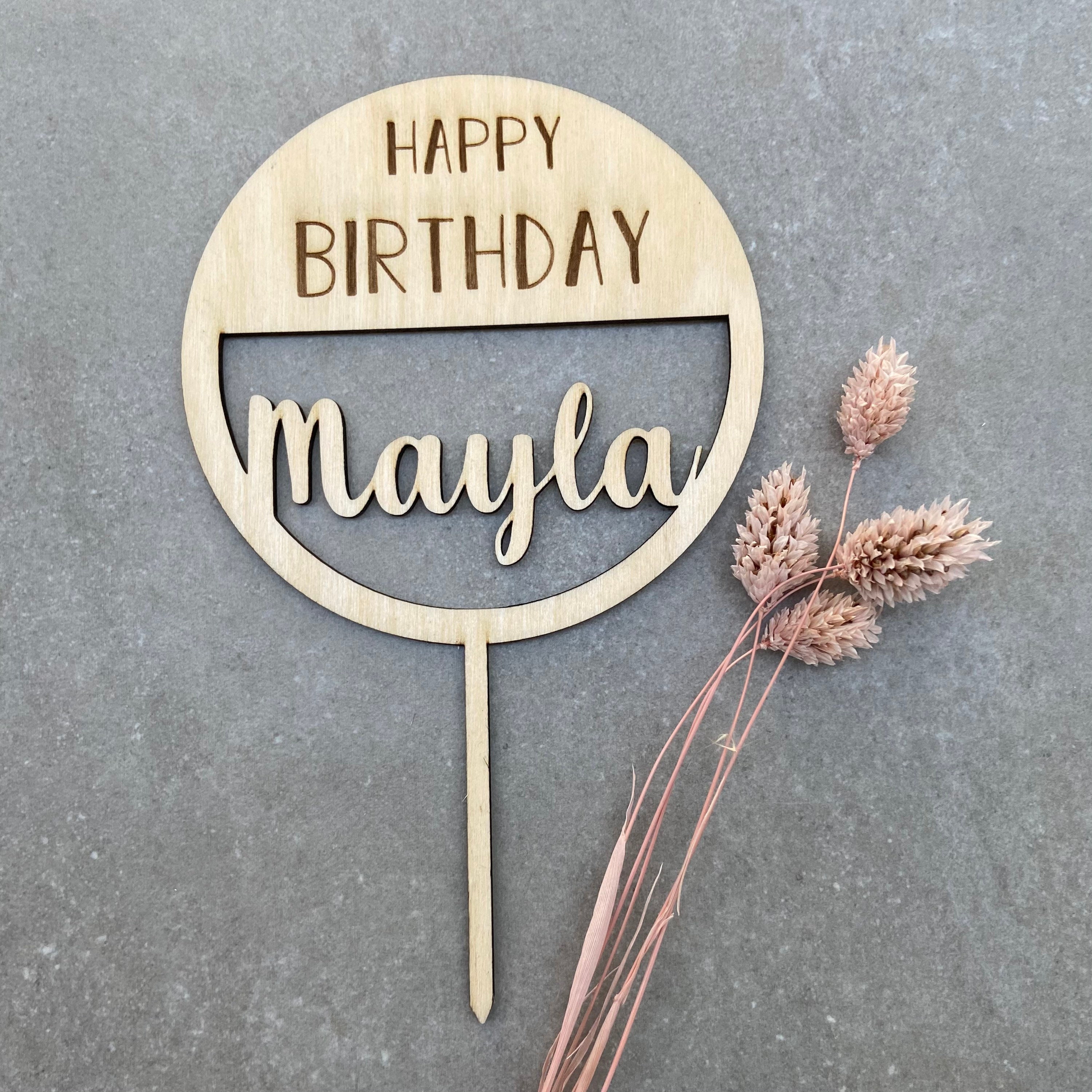 Personalized Wood Cake topper Round Happy Birthday Etsy