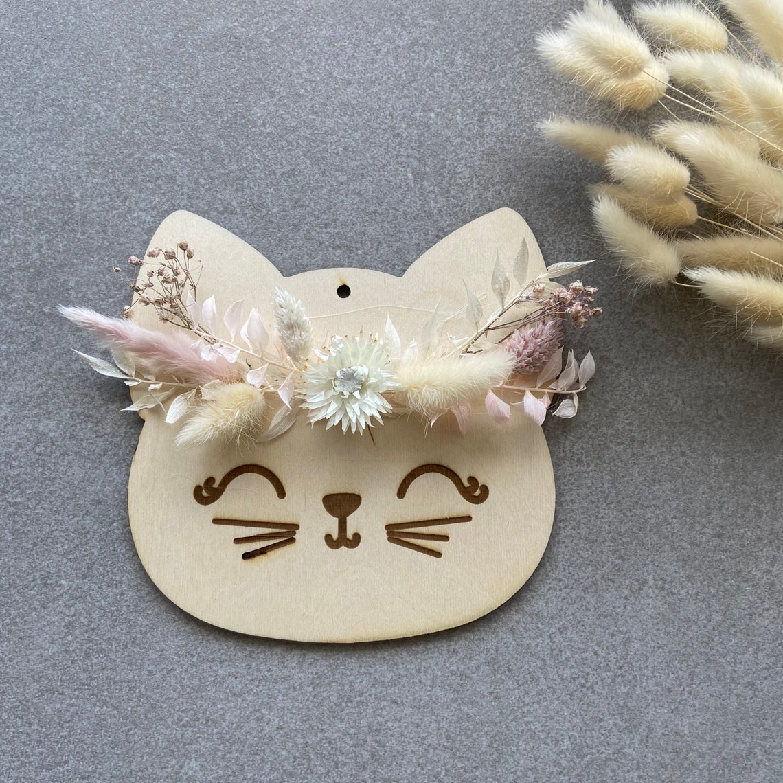 Bois tête de chat avec fleurs sèches / chat / décoration de Etsy