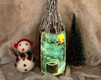 Twas The Night Before Christmas Wine Bottle W/Fairy Lights | Christmas Bottle | Decorative Wine Bottle | Christmas Gift | Christmas Decor