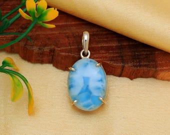 Handgjort Larimar-hänge i etnisk stil, 925 sterlingsilver
