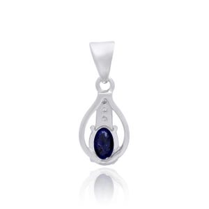 Handgjort hänge i sterlingsilver med blå safir – zirkondetaljer bild 4