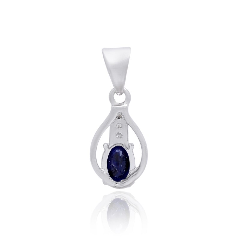 Handgjort hänge i sterlingsilver med blå safir – zirkondetaljer bild 4