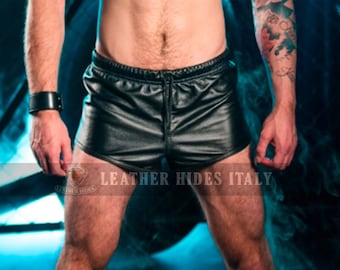 Hand Made Men Genuine Sheep Leather  Boxer Short- HandCrafted  Leather Boxer Short Costume LGBTQ Pride Walk Short