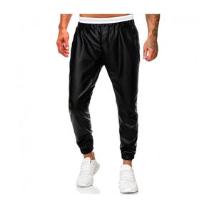 Men Leather Jogger  Pants Handmade Leather Gripper  Pants Real Sheep Leather Pants Rocker Wear Pants Casual Pants