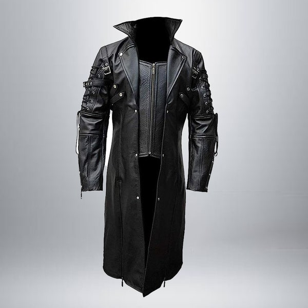 Manteau en cuir noir pour homme