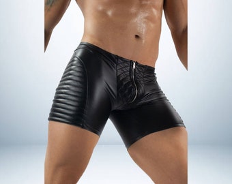 Leather Boxer Shorts With Zipper - Men's 100% Genuine Leather Shorts - Leather Shorts designed for LGBTQ Pride Walk events and costumes.