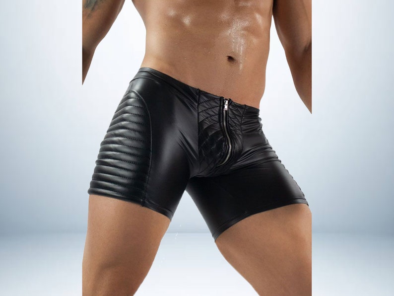 Leather Boxer Shorts With Zipper Men's 100% Genuine Leather Shorts Leather Shorts designed for LGBTQ Pride Walk events and costumes. image 1