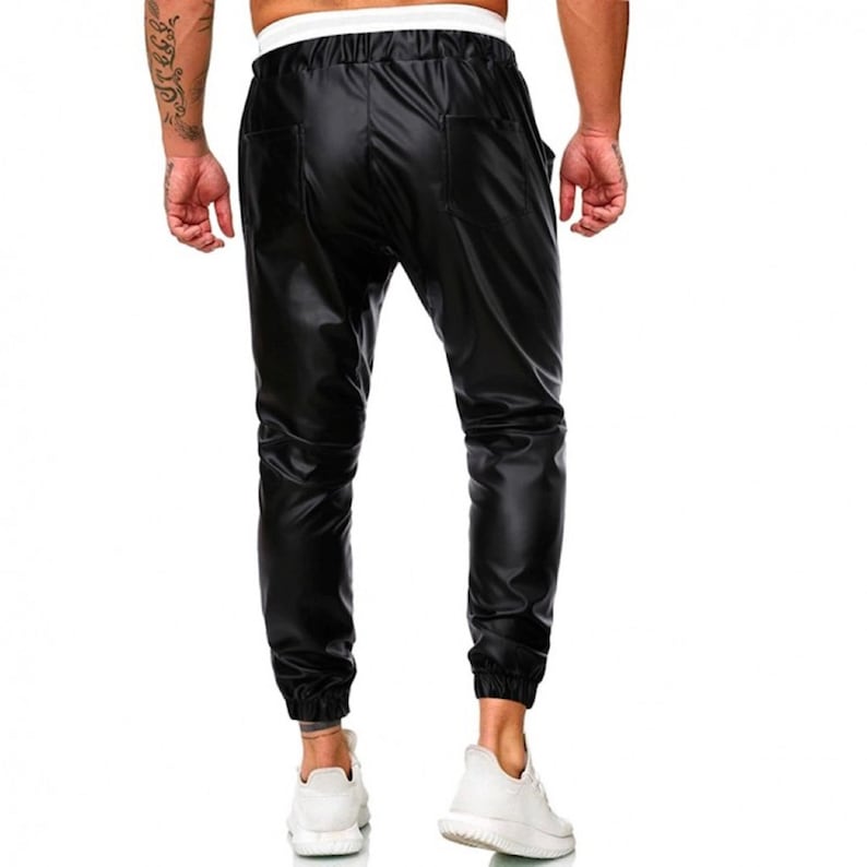 Men Leather Jogger Pants Handmade Leather Gripper Pants Real Sheep Leather Pants Rocker Wear Pants Casual Pants image 3