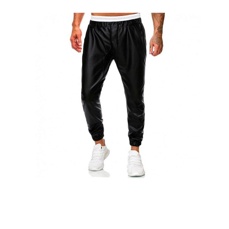 Men Leather Jogger Pants Handmade Leather Gripper Pants Real Sheep Leather Pants Rocker Wear Pants Casual Pants image 1