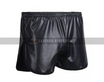 Men's Black Leather Boxer Shorts Real Sheep Leather Gym Shorts Hand Crafted Leather Shorts