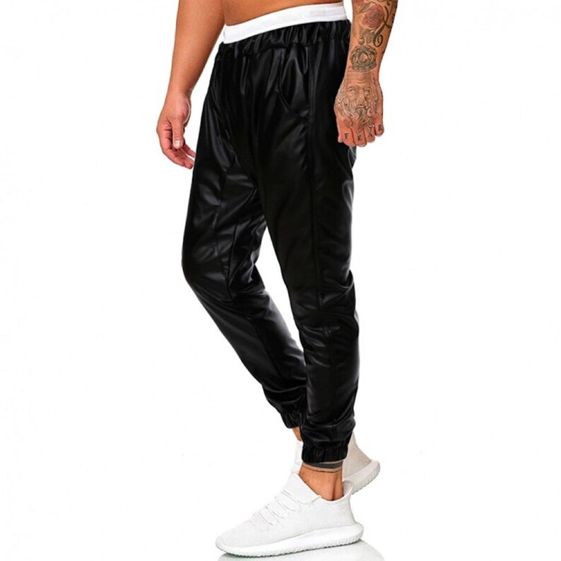 Men Leather Jogger Pants Handmade Leather Gripper Pants Real Sheep Leather Pants Rocker Wear Pants Casual Pants image 4