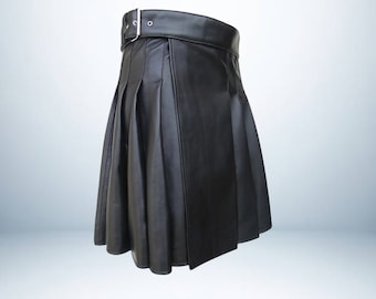 Genuine Black Cow Leather Kilt- HandCrafted mens Leather Kilt Costume LGBTQ Kilt