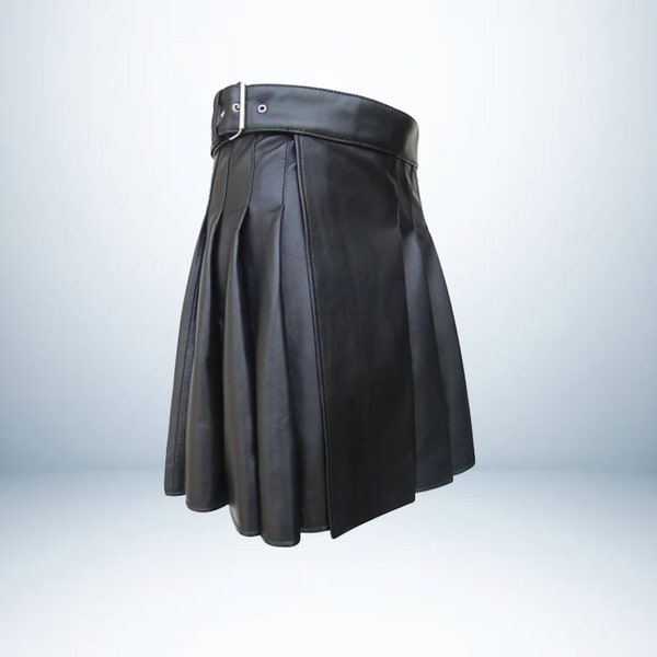 Kilt en cuir de vache noir véritable - Costume de kilt en cuir pour homme fabriqué à la main Kilt LGBTQ