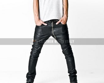 Men Leather Straight Pants Handmade Leather Pants Real Sheep Leather Pants Party Wear Pants Casual Pants