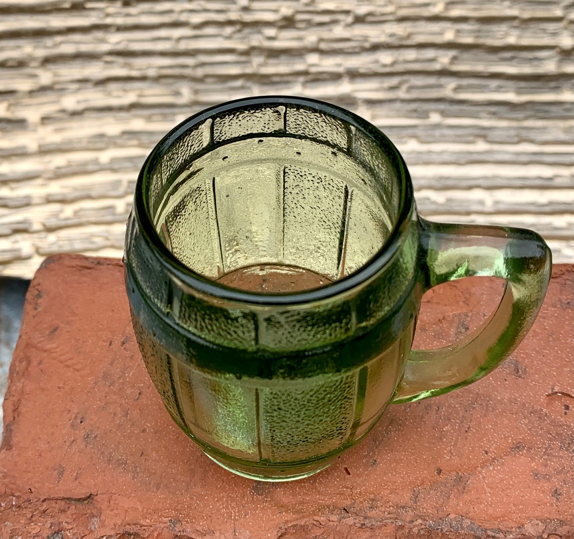 Vintage Green Glass Barrel Toothpick Holder Etsy