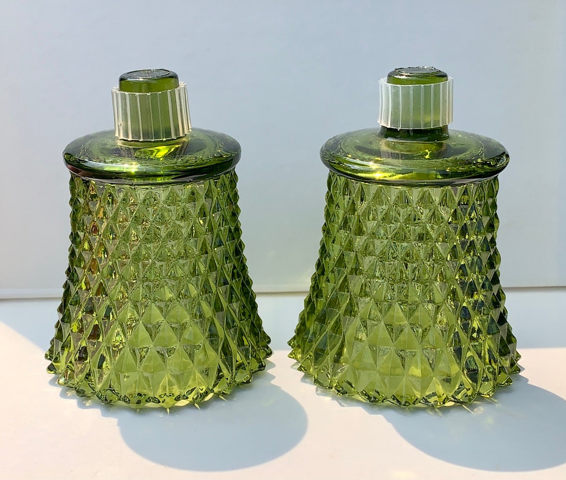 Vintage Peg Votive Candle Holder Pair Homeco Green Glass Etsy