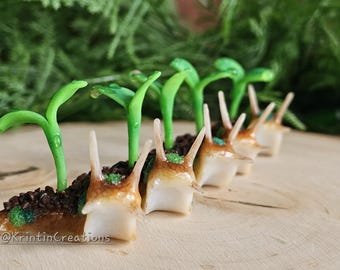 clay green sprout slugs, spring, whimsical, cottagecore