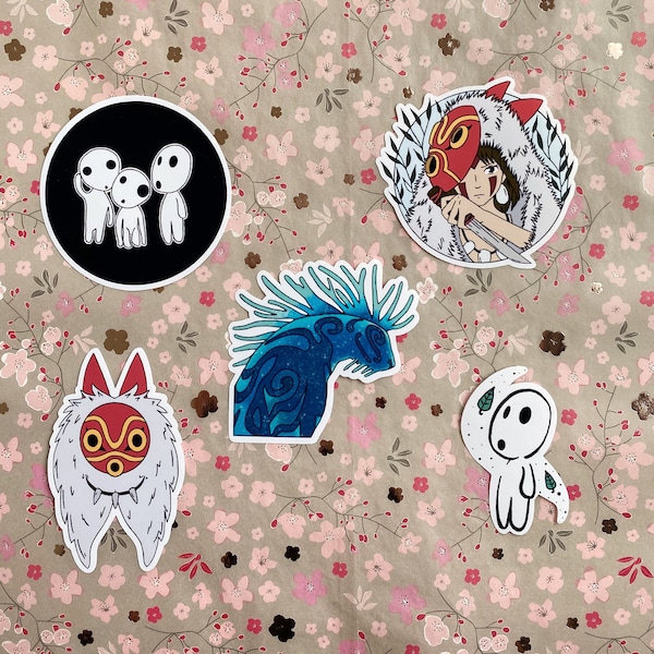 Japanese Anime Forest Princess | San | Kodama | Shishigami | Anime Stickers | Stickerpack | Gloss-White, Weatherproof or Holographic