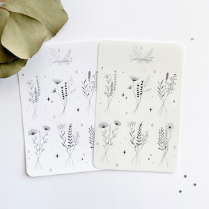 Simple Monochrome Flower Doodles Stickers | Dainty Flowers Art | Clear Stickers | Stickersheet