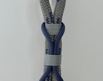 Blue & Gray Boho Fiber Art Wall Hanging - 60" Long