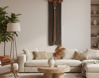 Wood Fiber Wall Hanging with Marble Accent – Organic Modern Decor