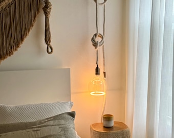 Macrame Plug-In Pendant Light: Handwoven Cotton Rope, Gold Finish