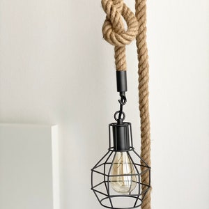 Jute Pendant Light// Hanging Rope Light// Home Decor// Wall Hanging// Decor Lamp// Macrame Pendant Light// Rope and Brass Pendant Lamp//