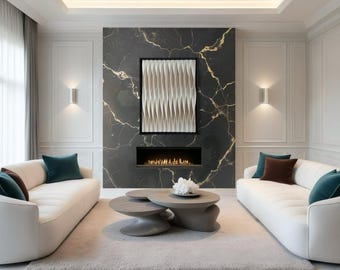 Ribbon Wall Art: Black Frame with Gold Details, Handmade (18x24 inches)