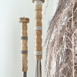 Set-2 Decoración de madera // Colgante de pared // Arte de fibra // Decoración de pared // Decoración contemporánea // Colgante envuelto // Escultura textil // Colgante de techo //