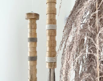 Wood Fiber Art Wall Hanging Set 2: Contemporary Textile Sculpture