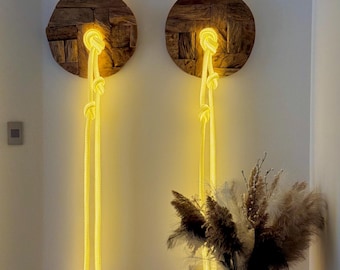 Illuminated Rope & Reclaimed Wood Art - Organic Modern Decor