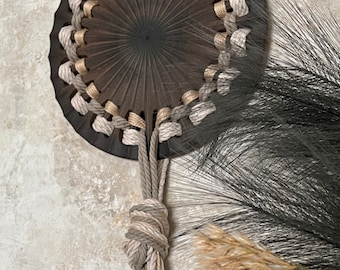 Boho Fiber Art Wall Hanging Set-2 : Earth Tone Wrapped Decor