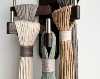 3D Fiber Art Wall Hanging: Multicolored Textile Sculpture, Wood Wall Accents