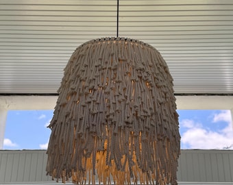 Lámpara colgante de macramé bohemio: lámpara colgante de cuerda de algodón color blanco roto