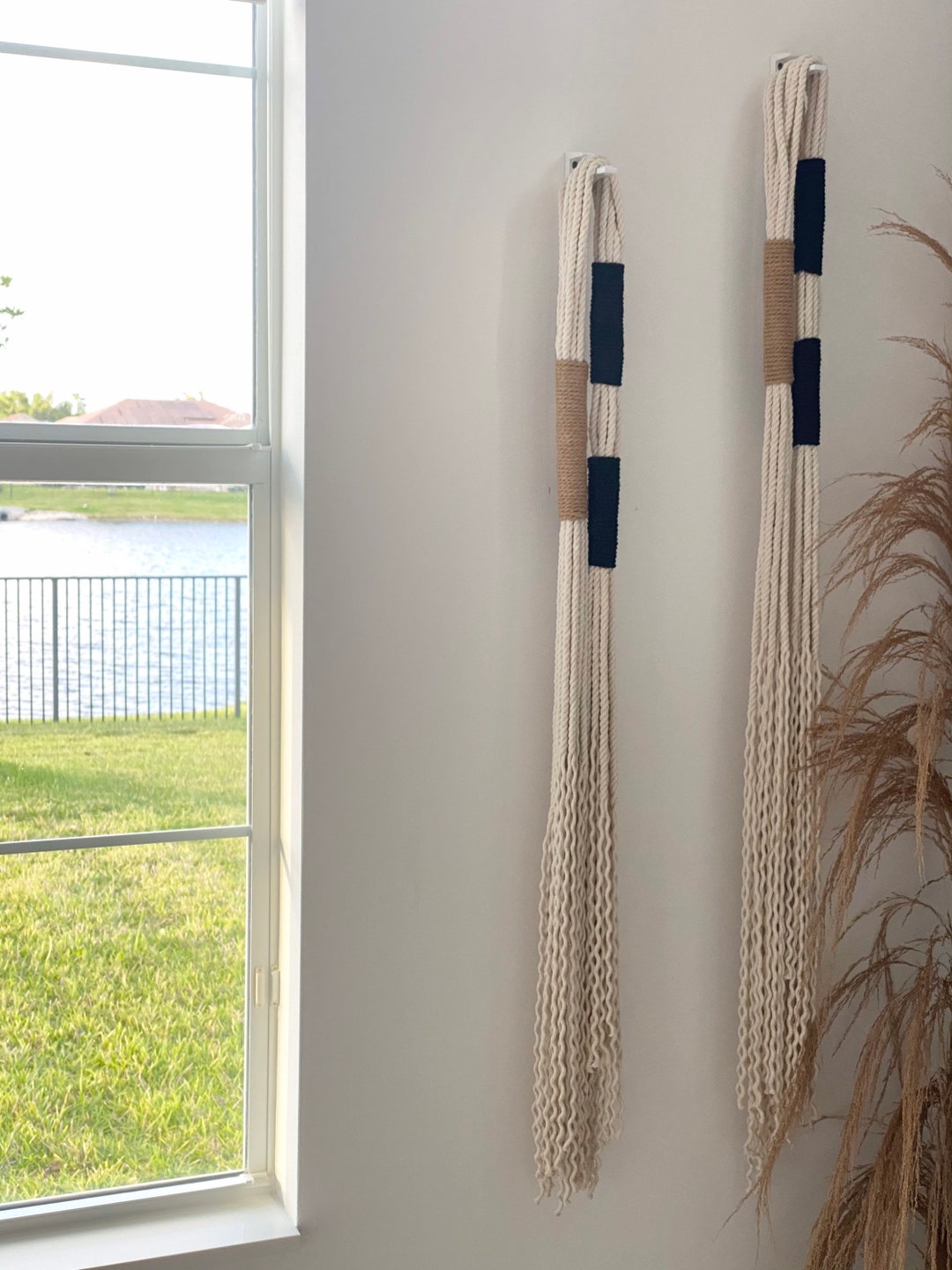 Boho Macrame Wall Hanging Set: Wrapped Fiber Art Decor - Etsy